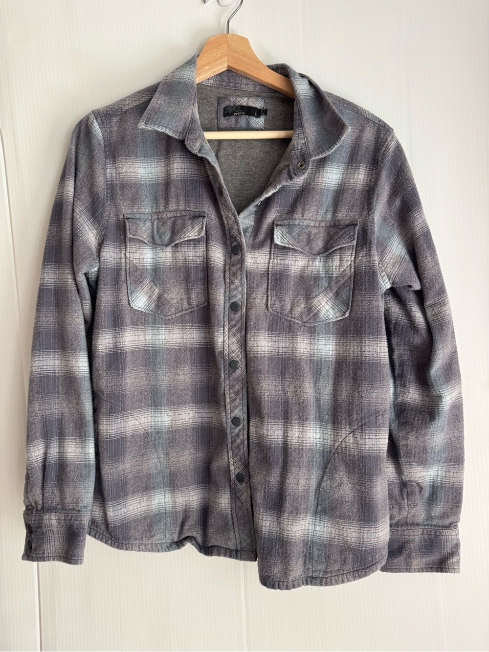 Prana Gray Plaid Button-Up Jacket flannel lined size large